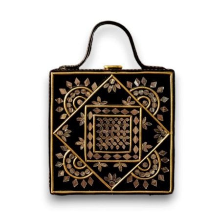 Black Mandala Lippan Art Handcrafted Square Sling Bag